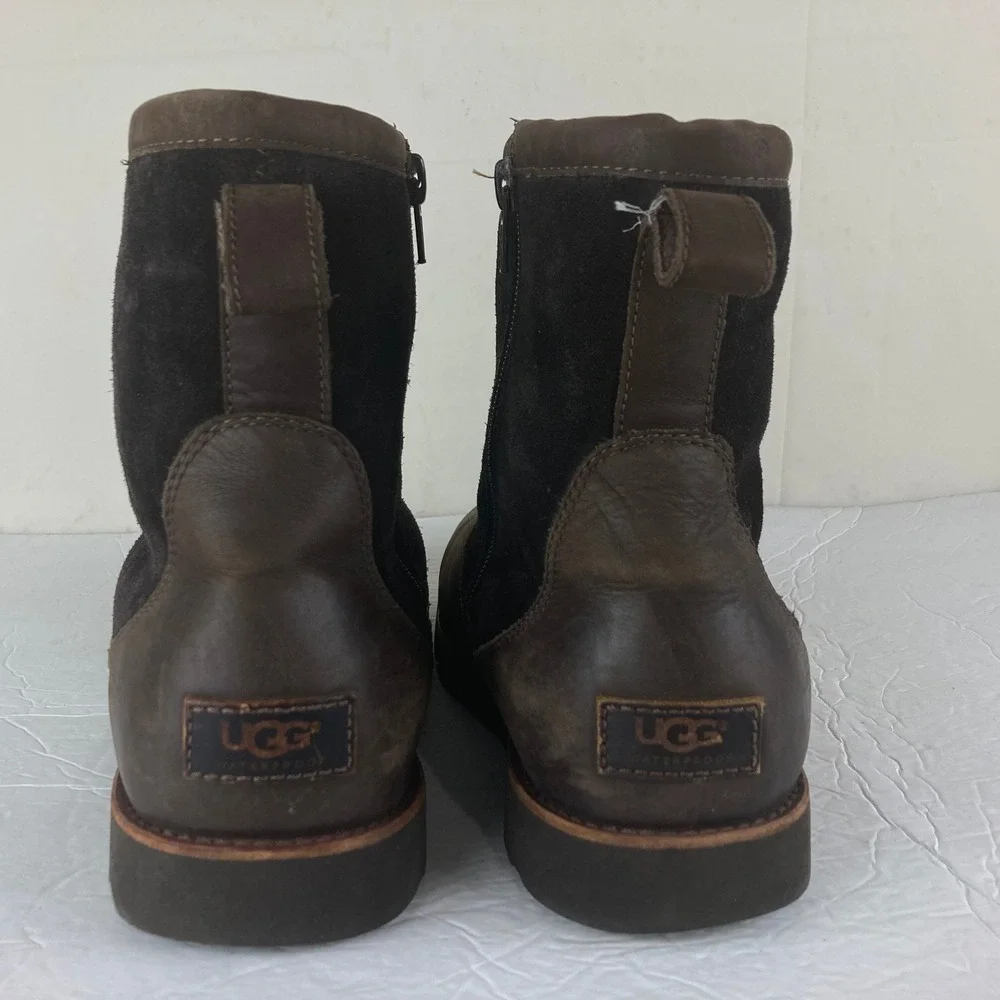 UGG Hannen Waterproof Boots Mens 12 Brown Leather‎ Suede Vibram Sole Shearling